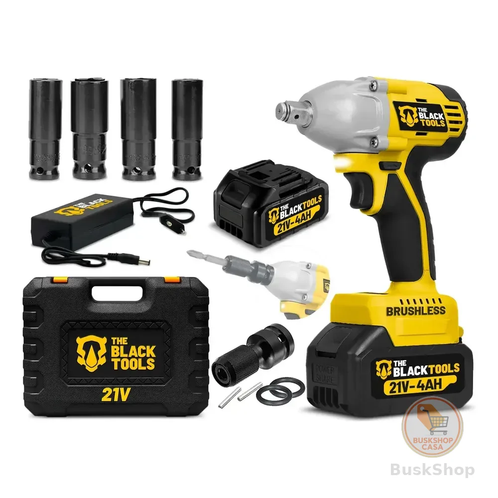 Chave De Impacto A Bateria 21v 1/2  Pol 2400 Rpm Bivolt Com Acessórios E Maleta The Black Tools Amarelo/preto 127/220v