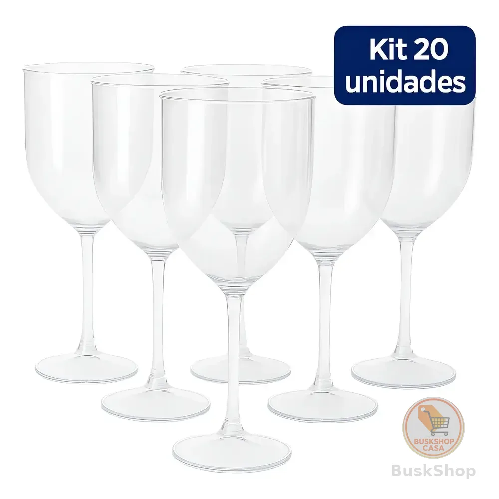 20 Taças Vinho Acrílico Cristal Resistente 330ml Transparente 20 Unidades