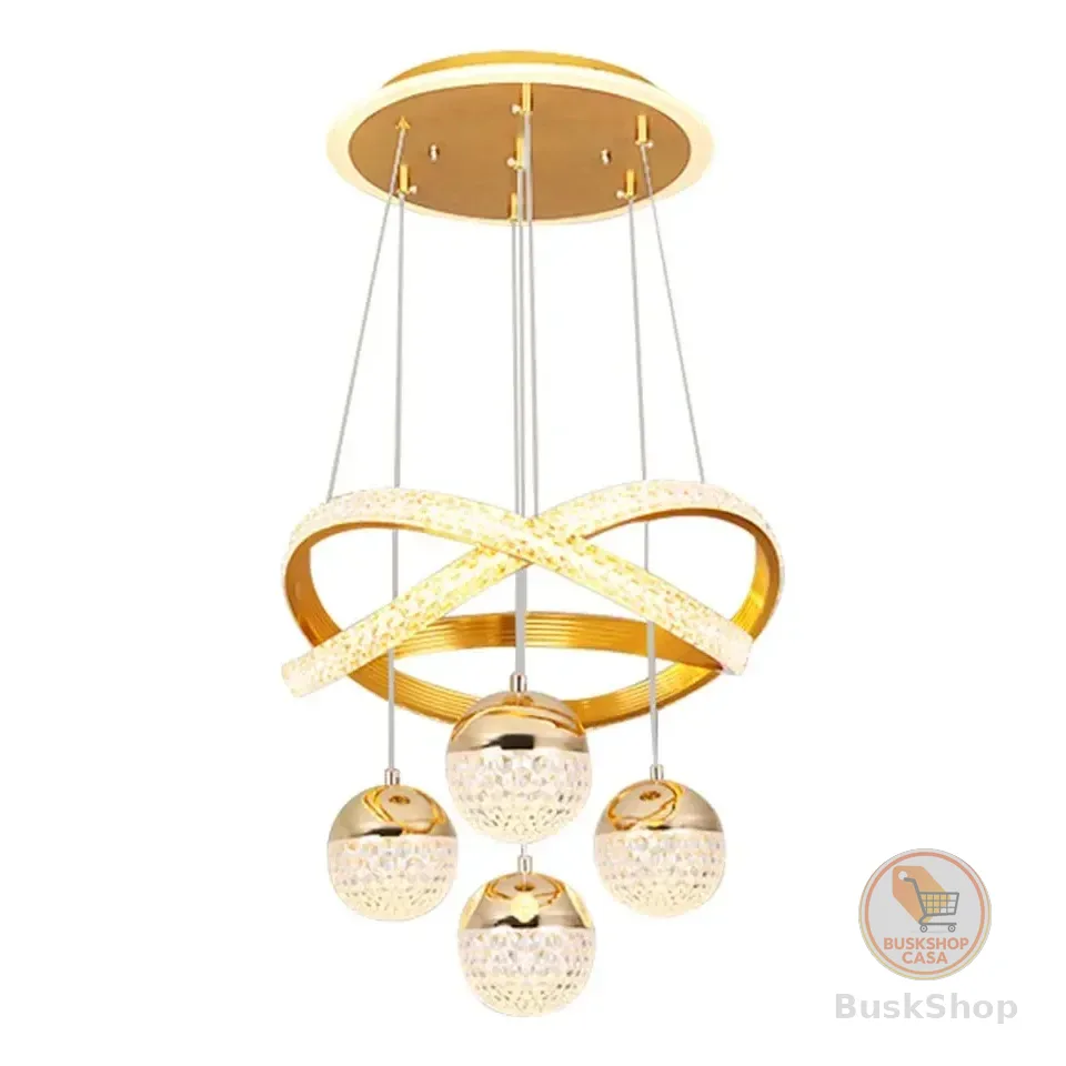 Lustres Led Pendente Moderno,luminaria De Teto 2anéis 4bolas 127/220v Dourado