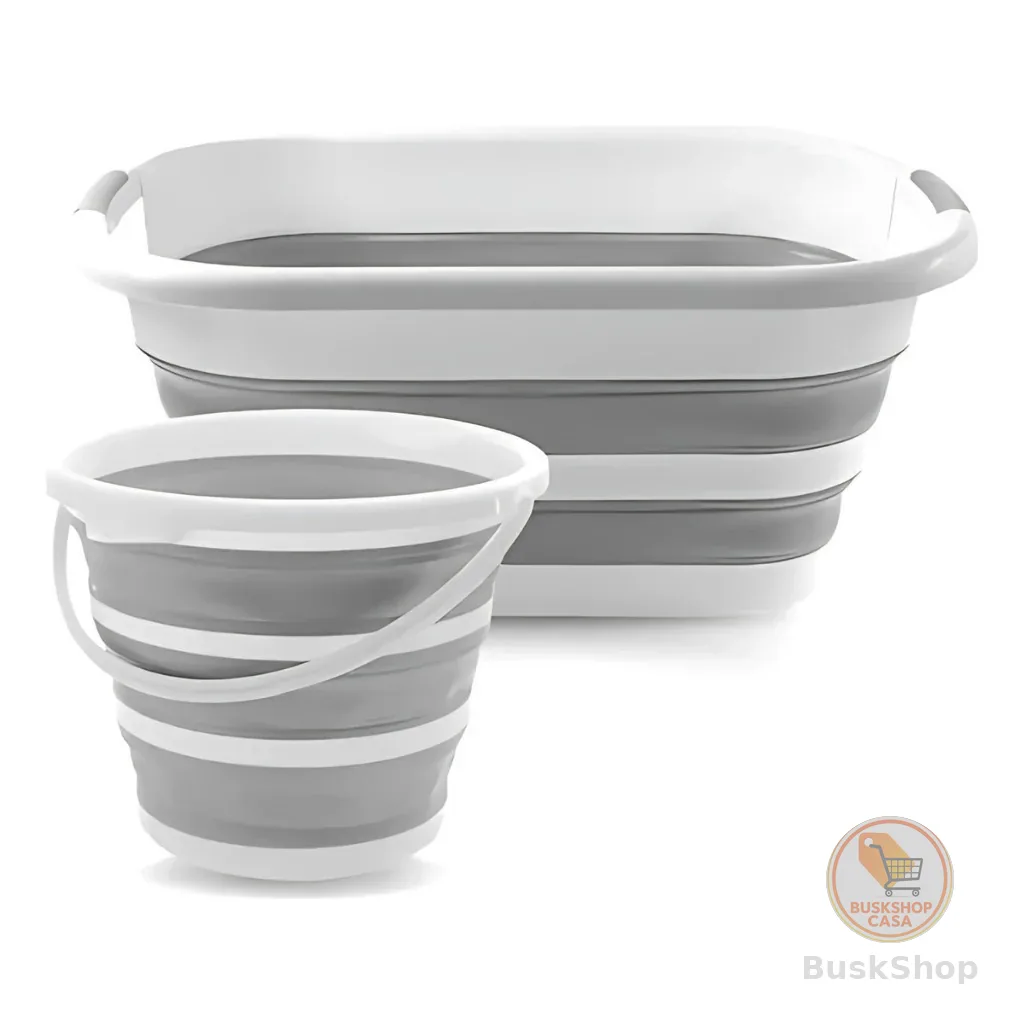 Balde Dobrável Retrátil em Silicone Flexível 26L e 10L – Formato Retangular, Ideal para Limpeza e Organização e Camping