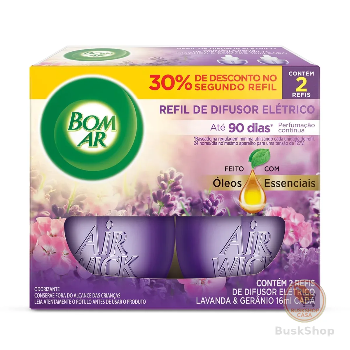 Bom Ar - Refil Difusor Elétrico Lavanda, embalagem promocional.