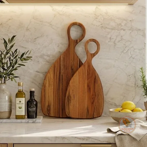 Kit Tábua de Corte Royal Com Cabo Decorar Cozinha Servir e Cortar P e M - Madeira Nobre Premium