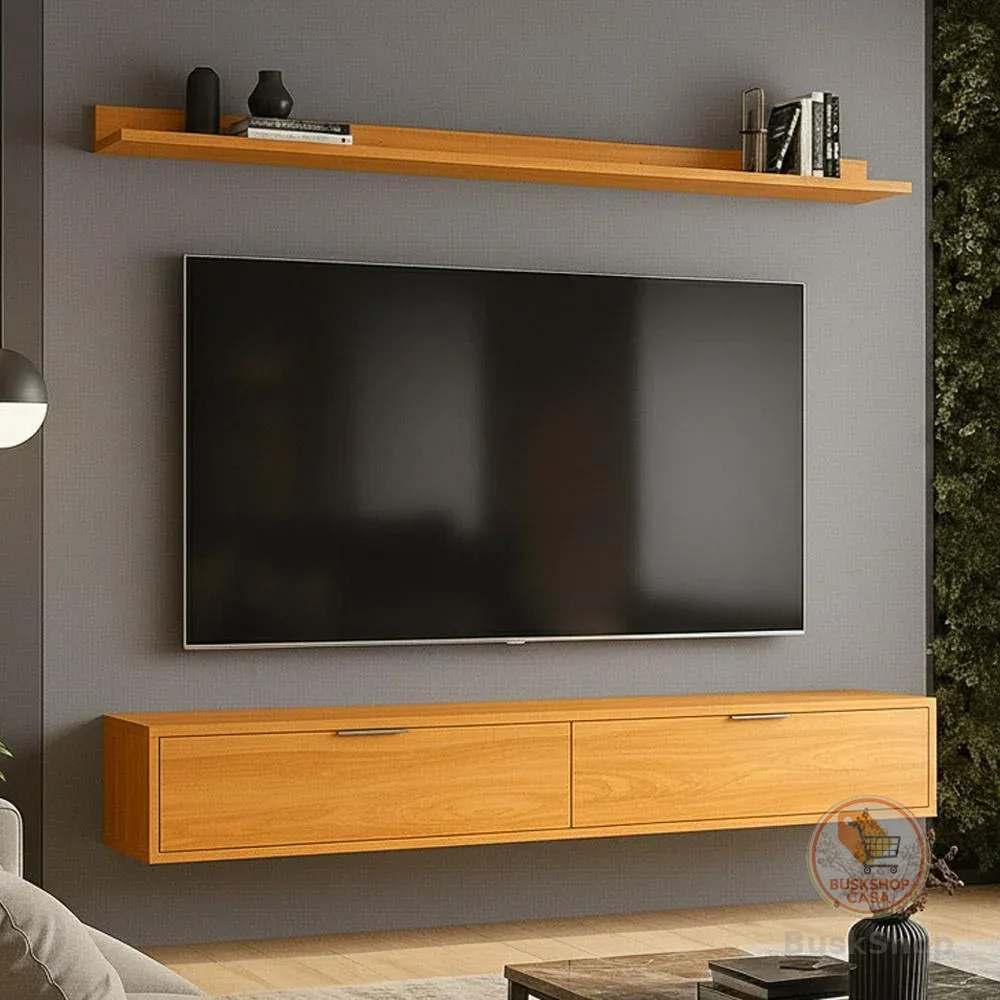 Rack Tv 65 Pol. Suspenso 160cm 2 Portas Lila Cinamomo Z49   - Mpozenato