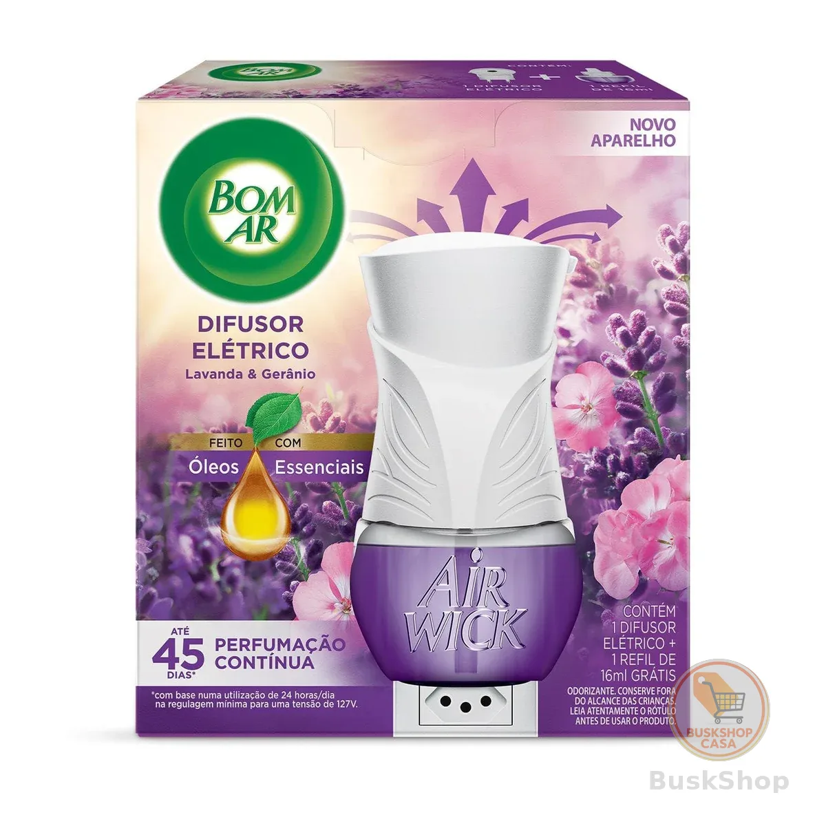 Bom Ar Difusor Elétrico Lavanda e Gerânio Aparelho + Refil 16ml
