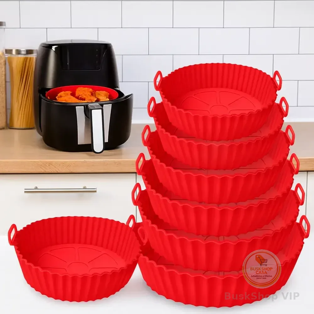 Kit 6 Formas Silicone Antiaderente Air Fryer Assadeira Forno Forro Lavável
