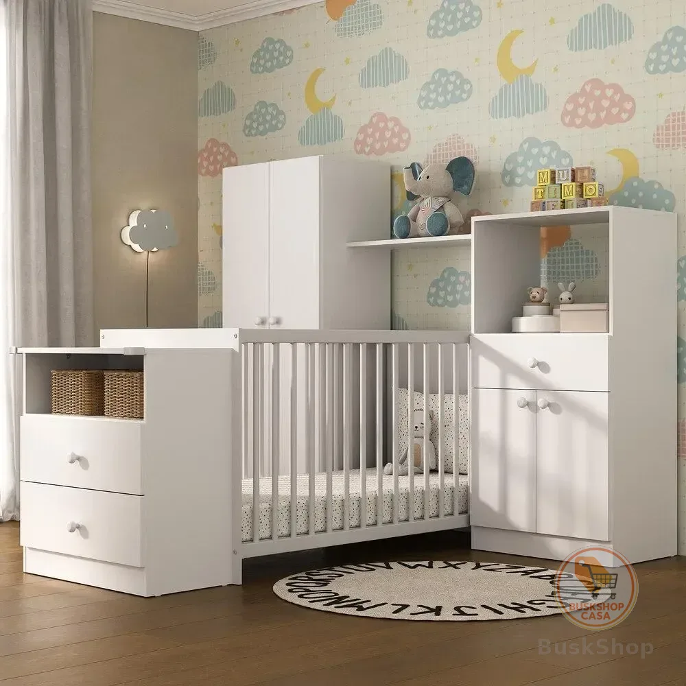 Quarto De Bebê C/ Berço E Colchão Olívia Multimóveis Branco Branco