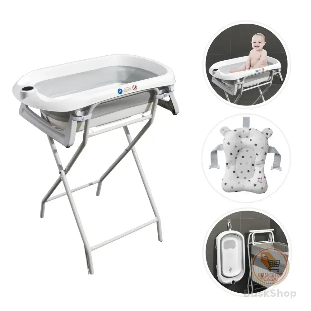 Banheira Para Bebê Dobrável C/suporte Wish Branco Maxi Baby