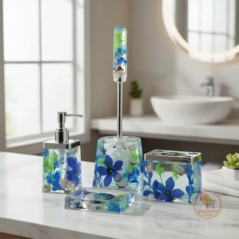 Conjunto Para Banheiro Acrílico Floral 4 Peças  Elegância -