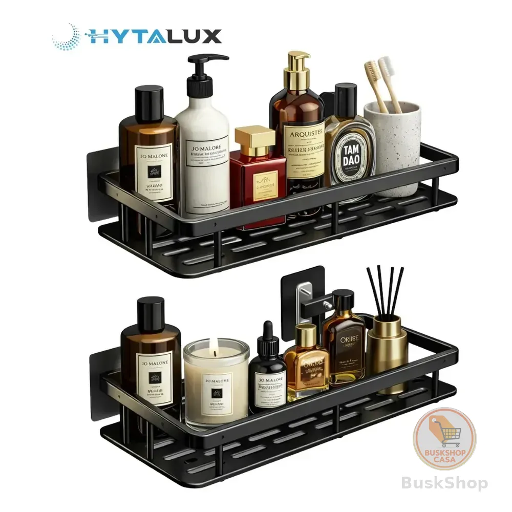 Kit 2 Suporte Porta Shampoo Sabonete Prateleira Banheiro Adesivo Parede Sem Furar Box Porta Sabonete Luxo Cor Preto Hytalux