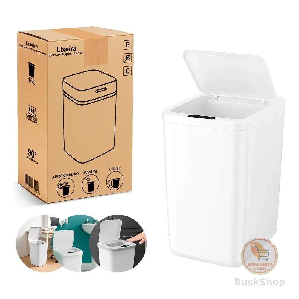 Lixeira Inteligente Com Sensor Automática Banheiro Branco Lixeira Automática De 16 Litros Com Sensor Balde Lixo Adequada Para Cozinha E Banheiro Modelo