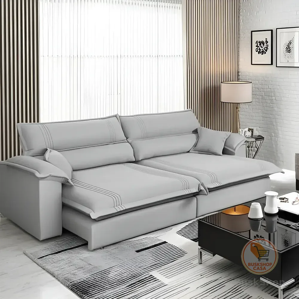 Sofá Retrátil Reclinável 2,50m Nivus Cinza Molas Ensacadas - King House