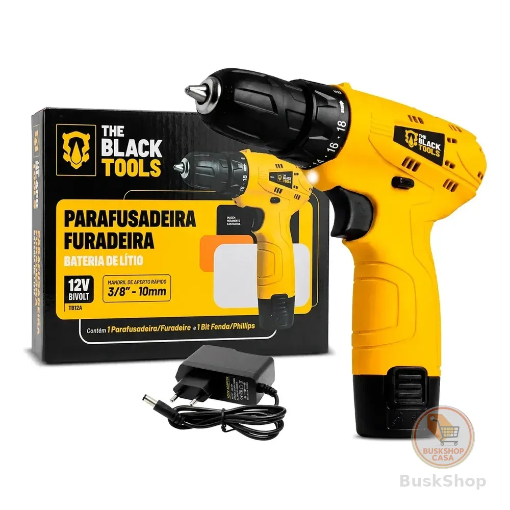 Parafusadeira Furadeira The Black Tools Tb12a 3/8 A Bateria Cor Amarelo Frequência 60hz 127/220v