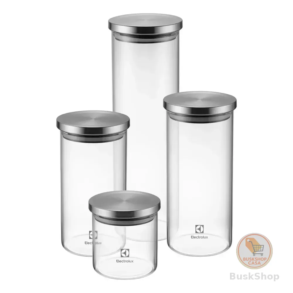 Electrolux Kit Potes Herméticos De Vidro Com Tampa Inox 4 Unidades Transparente