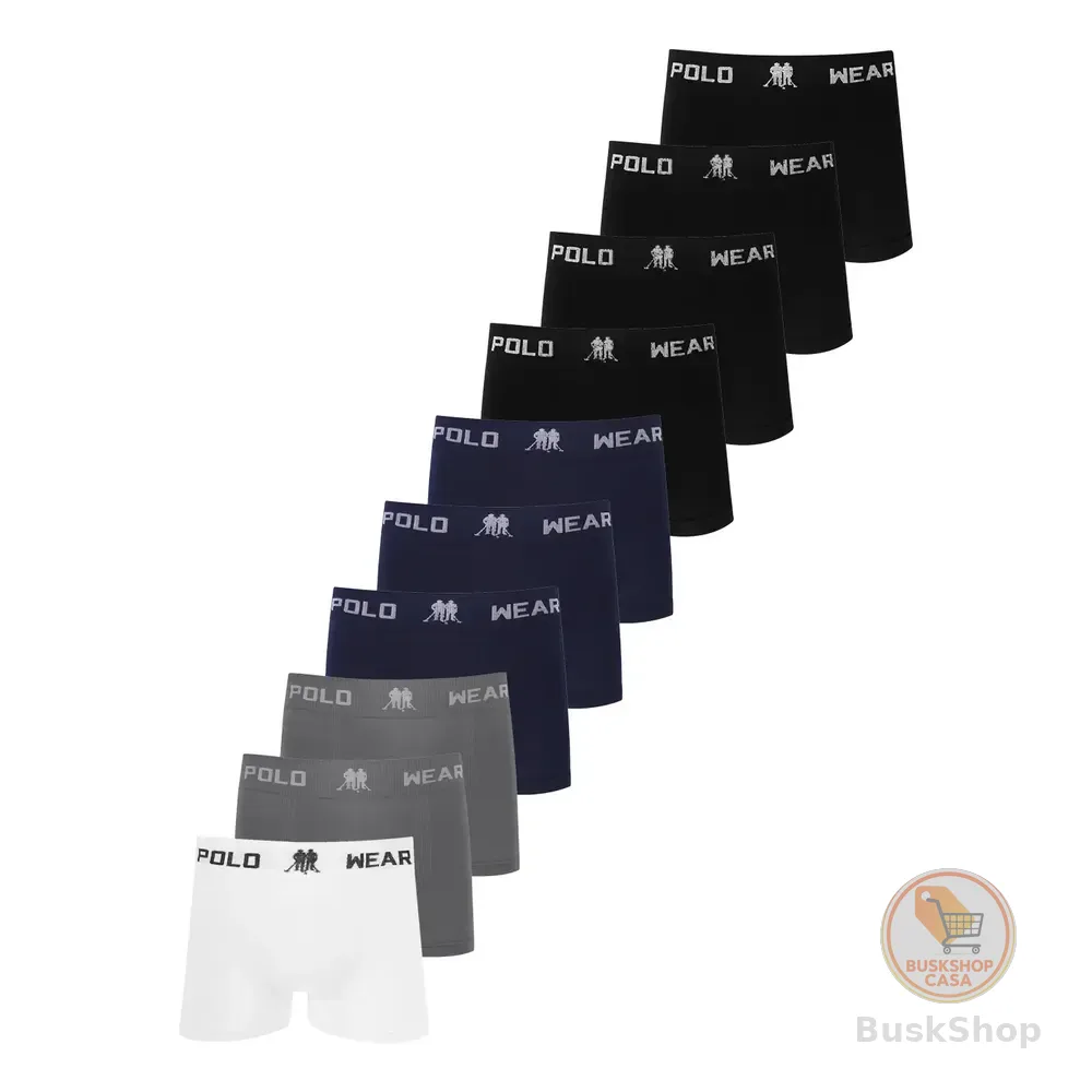 Kit 10 Cuecas Boxer Lisa Polo Wear Sortido Sortido Liso M