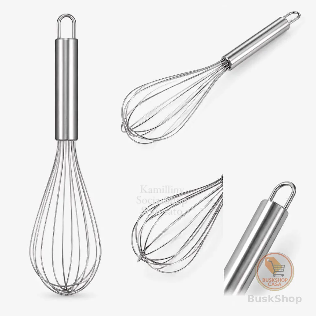 4 Peças Batedor Fouet Profissional De Ovos e Massas Cabo Reforçado e Normal 29CM Utensilio Aço Inox