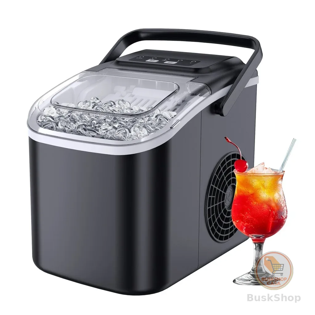 Máquina de Fazer Gelo Portátil 12kg/24h 110V Preta  Gelo em 6 Minutos, Automática com Cesto e Colher
