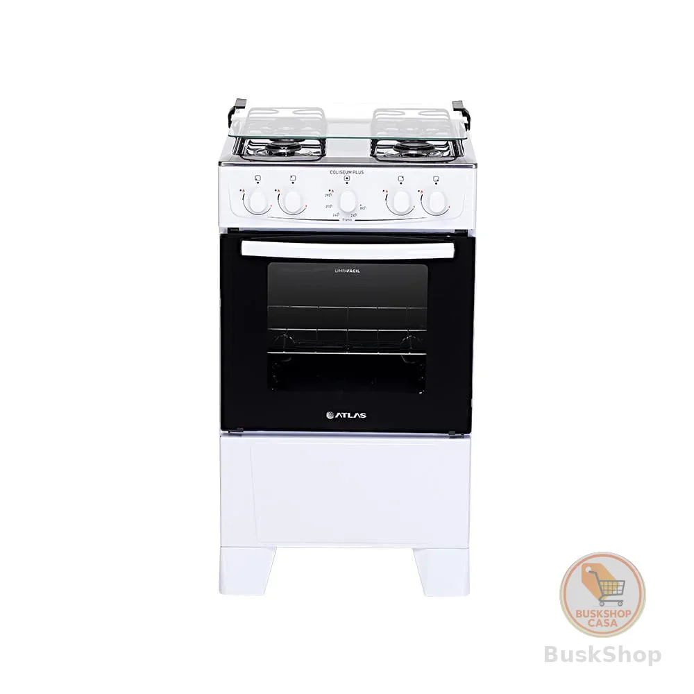 Fogão De Piso Atlas Coliseum Plus 4 Bocas Mesa Inox Forno 50 Litros Branco