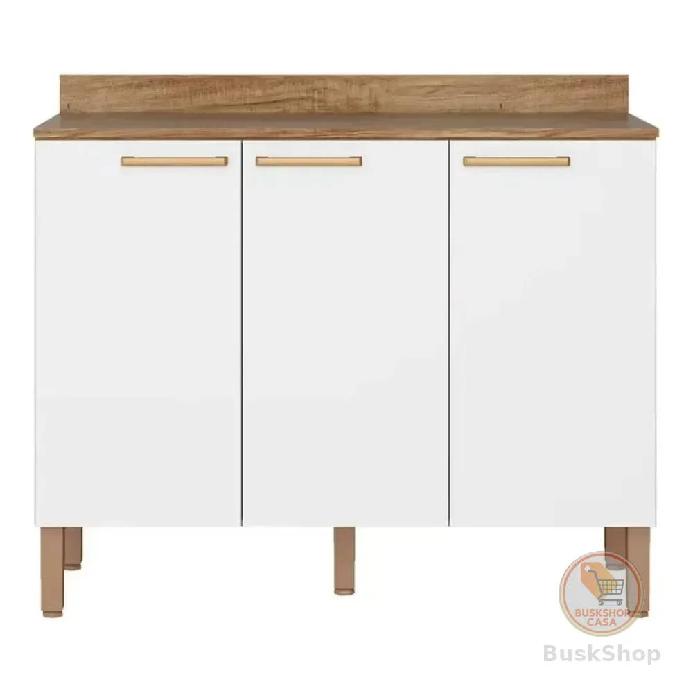 Balcão Triplo Veneza 3 Portas E 1 Prateleira 108,4cm Bartira Cor Branco Com Damasco
