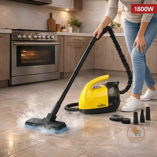 Limpador A Vapor Higienização Limpeza Pesada 1800w 16 Pecas Amarelo Portátil Com Rodinhas Multiuso