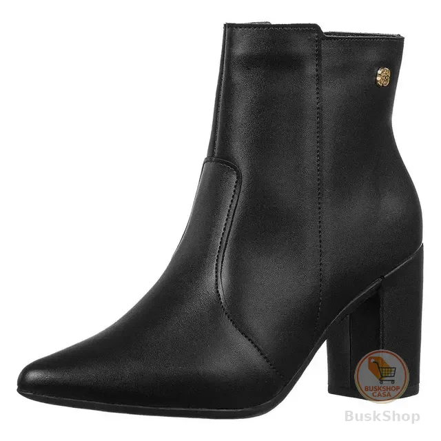 Bota Bico Fino Coturno Feminino Cano Curto Salto Confortável
