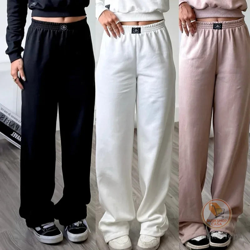 kit 2 calça feminina pantalona calça wide leg calça de frio feminina moletom feminino conjunto moletom feminino