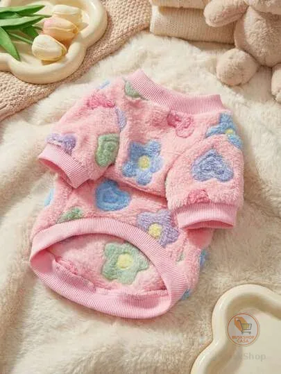PETSIN 1 Peça Flanela Rosa com Estampa Floral Quente para Animais de Estimação