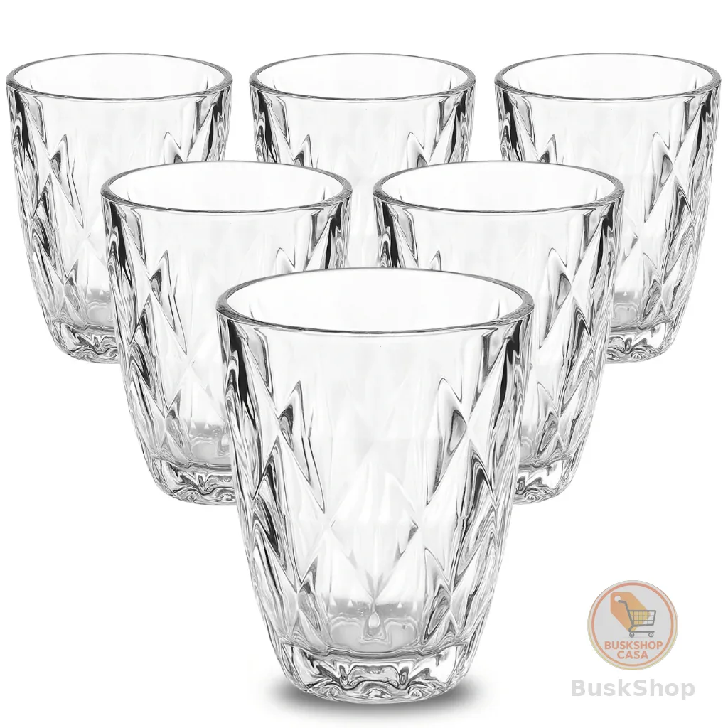 Jogo de Copos 6 Unidades Diamond 3D 300ml Vidro Grosso Luxo