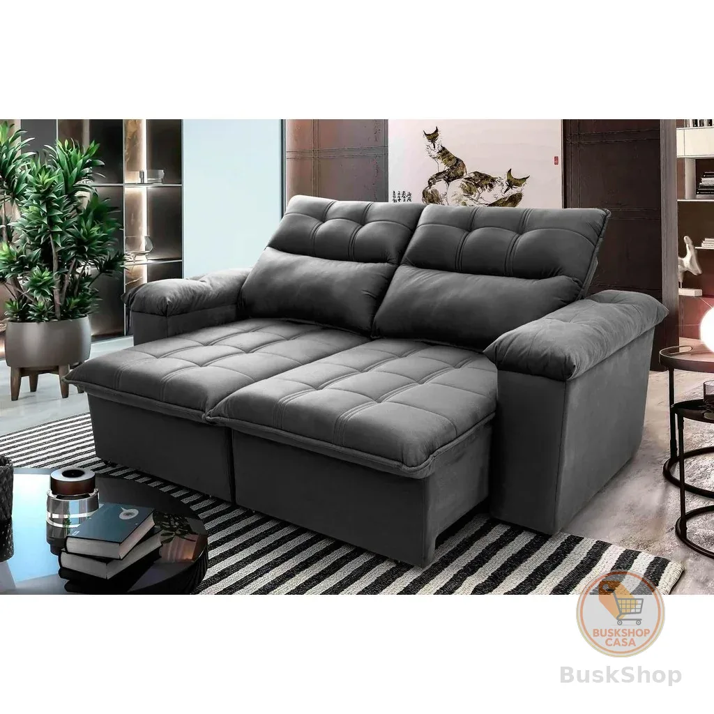 Sofá Retrátil Reclinável Verona 2,00m Suede Velut Cinza  Molas no Assento - King House