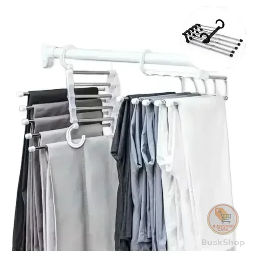 Cabide Multifuncional Organizador Inox Retrátil 5 Divisórias Branco E Cromado