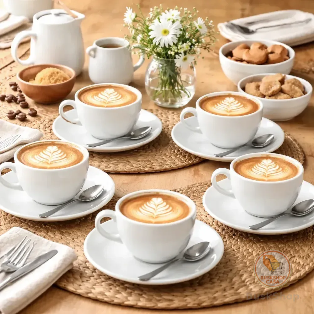 Jogo 12 Peças 6 Xícaras 6 Pires Café Chá Opalina 200ml Branco Liso
