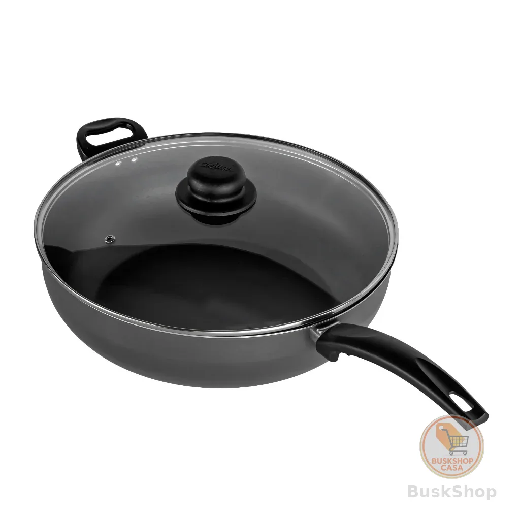 Frigideira Wok Antiaderente 32 cm Tampa de Vidro Profissional