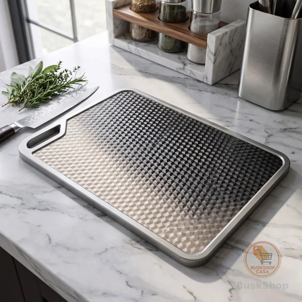Tábua de corte gourmet Retangular dupla inox e polietileno