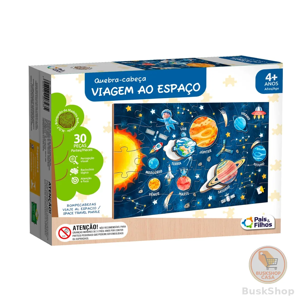 Pais & Filhos | Quebra-Cabeça Viagem Ao Espaço 30 Peças | Brinquedo Educativo 4+ | Coordenação Motora e Raciocínio | Tema Astronauta e Planetas