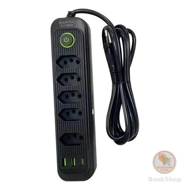 Extensão 5 Tomadas E 2 Usb 1 Pd Led Bivolt Power 110v/220v