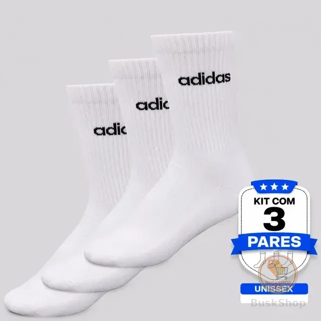 Kit Meia adidas Lin Crew 3 Pares Branca