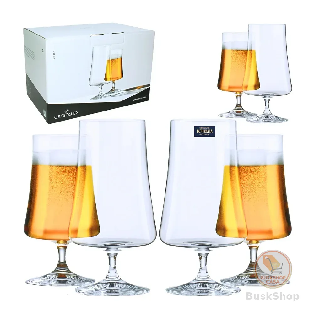 Jogo Conjunto Com 6 Taças de Cristal Bohemia Xtra Para Cerveja 380ml Altura 18,7cm
