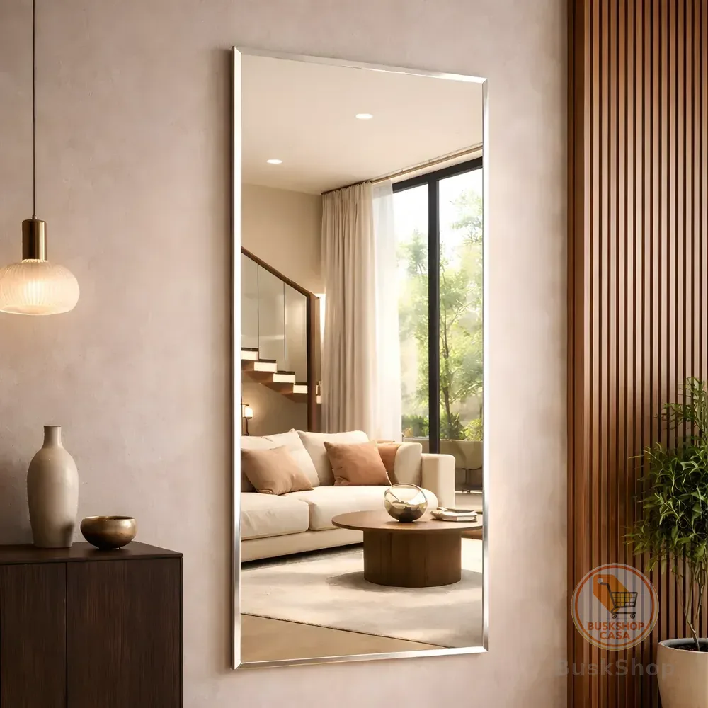 Espelho Mirano Paris 100x40cm Bisote Design Lapidado Moderno Suporte