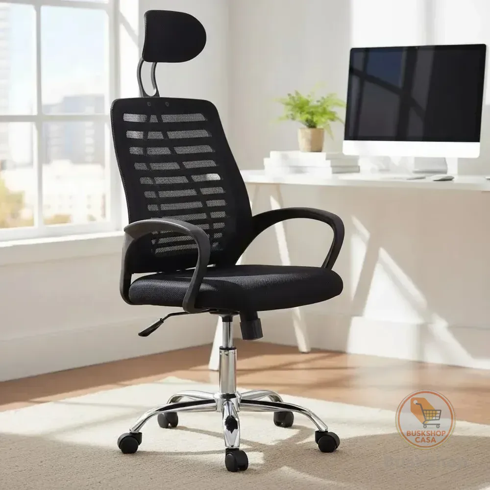 Cadeira De Escritório Ergonômica Reclinável Giratória Altura Ajustável Com Apoio De Cabeça E Braços Preto 501 Cadeira Preta Mesh/nailon
