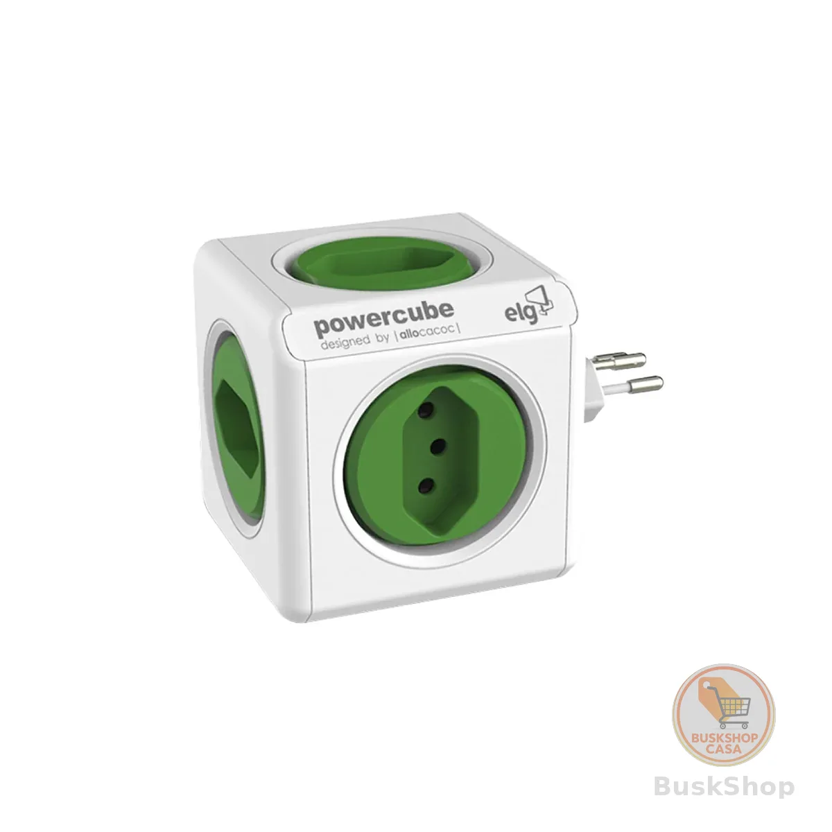 ELG, PWC-R5, PowerCube, Multiplicador 5 Tomadas, Disjuntor Integrado de 10A, Filtro de Linha com Protetor de Surto, Bivolt, Branco e Verde