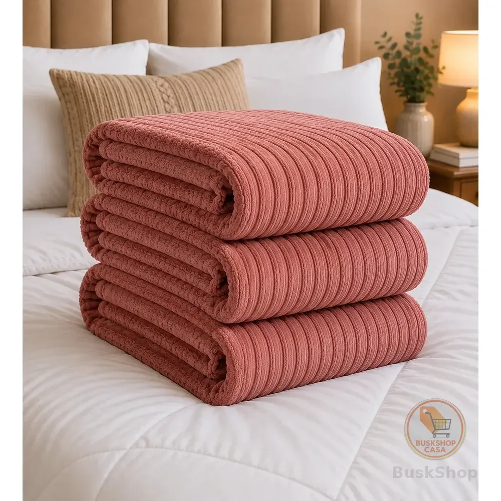 Cobertor Manta Casal Aveludada Canelada Super Macia Luxo Canelada 750 G Rosa