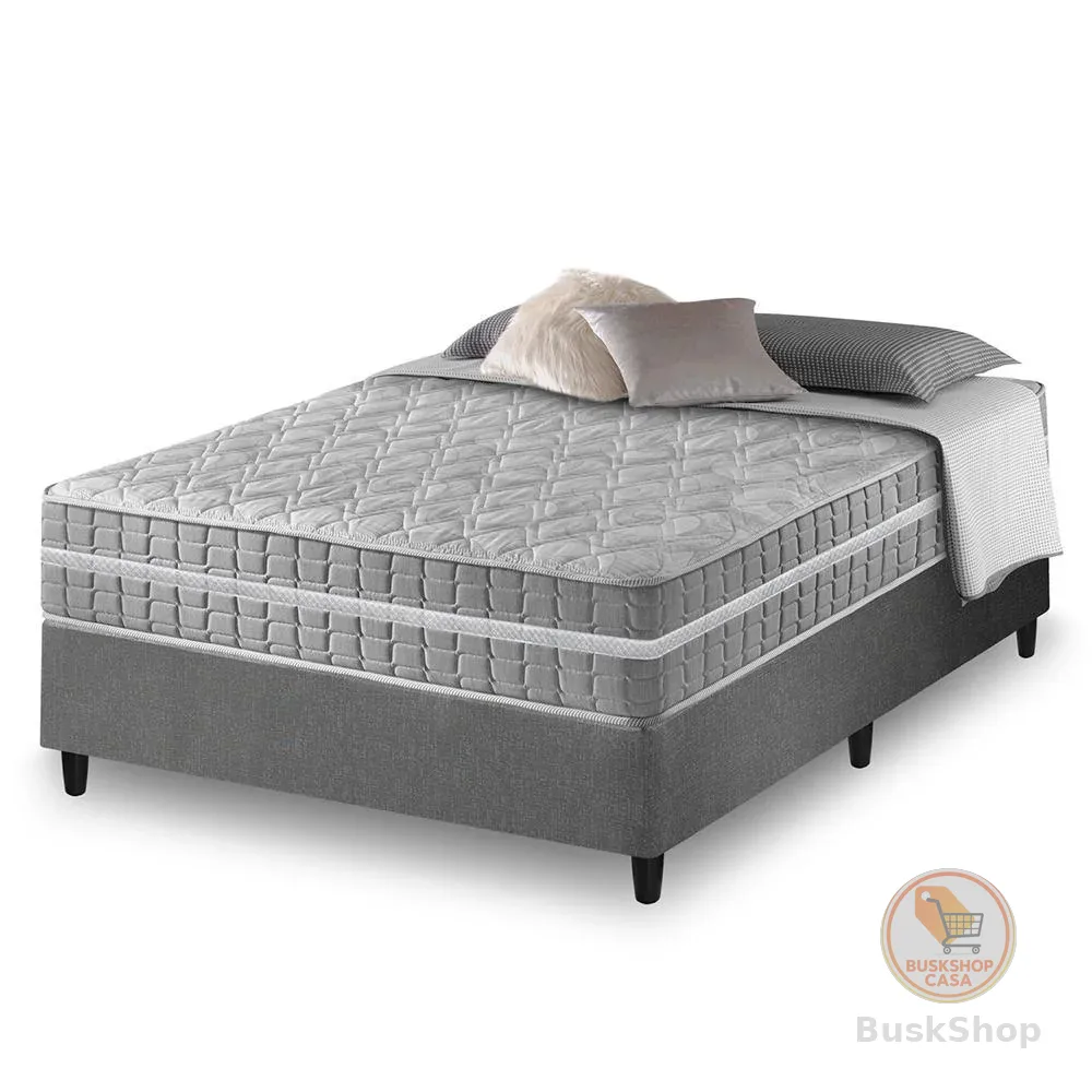 Cama Box Casal Cinza + Colchão Molas Ensacadas Zidi Alabama 138x188x61cm