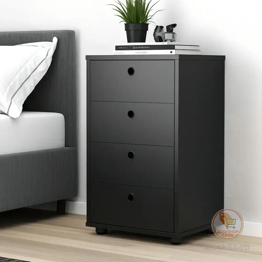Gaveteiro Clássico 4 Gavetas Preto Corrediças Metálicas Mdp 67,3cm Fosco