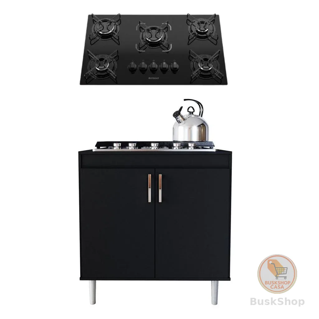 Kit Balcão Completo para Cooktop 0,80m Turim com Cooktop 5 Queimadores Essencial Itatiaia Incluso