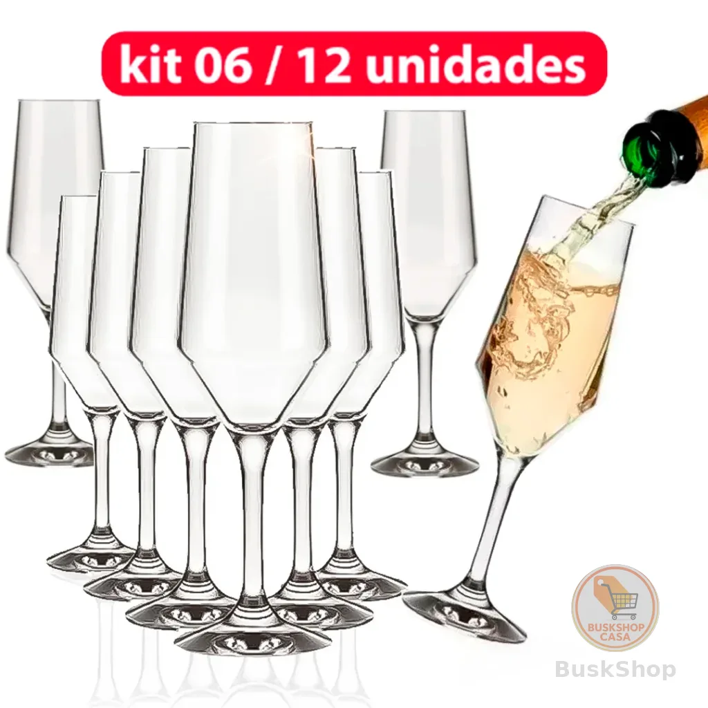 Kit Jogo 12 / 6 Taças De Vidro Temperado Sm Buffet Champanhe Espumante186ml Eventos Nadir Figueiredo