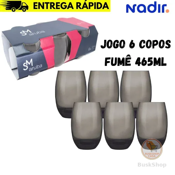 Jogo De Copos De Vidro nadir  Com 6 peças Fumê 465ml - Aruba