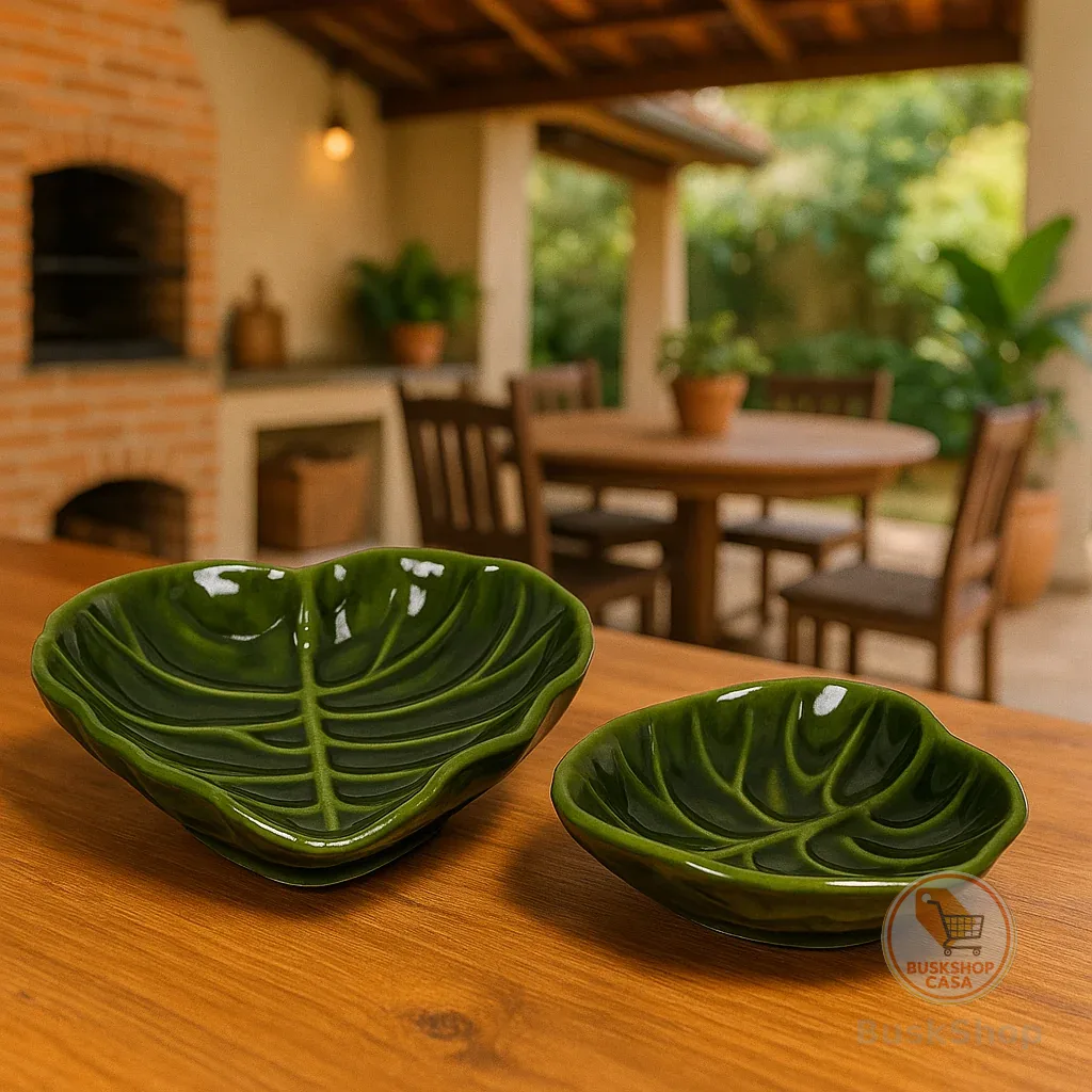 Kit Travessa Folha Primavera Cerâmica Louças Petisqueira Rústico Decoração Mesa Posta Restaurante Buffet