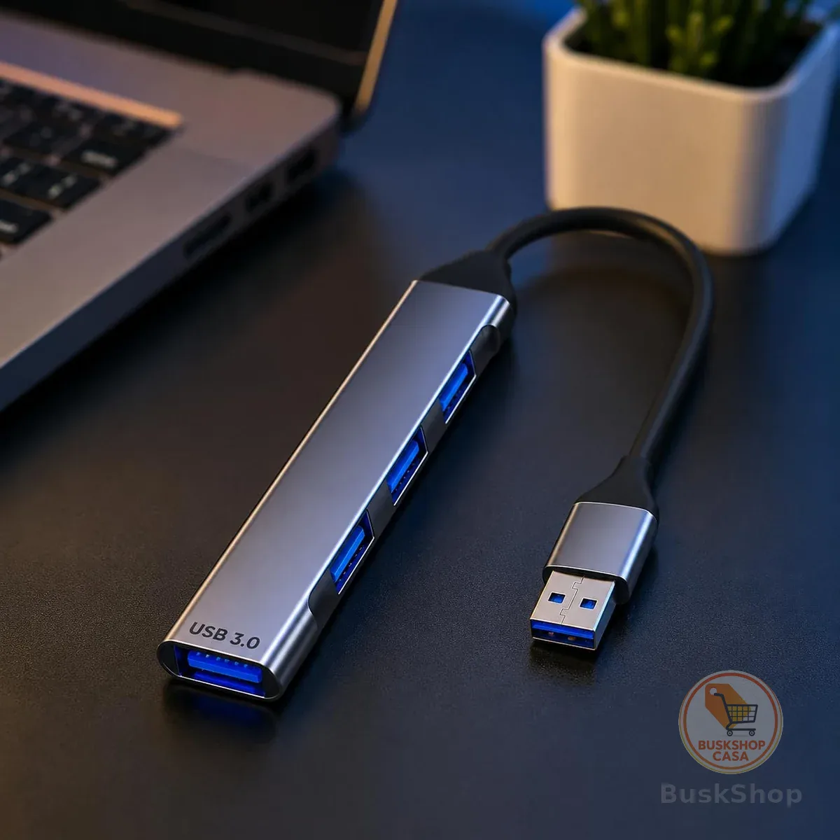 Adaptador Hub USB 3.0 4 em 1 - Expansor até 5Gbps, Acabamento Alumínio, Ideal p/HD Externo, Pen Drive, Teclado, Mouse, PC, Notebook