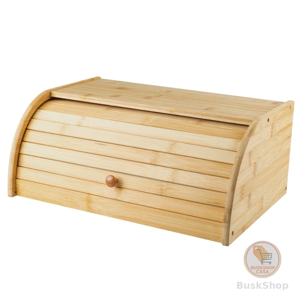 Organizador Porta Pão Grande Armazenar Servir Pães Tampa Basculante Premium Luxo Sense Ou - Bambu