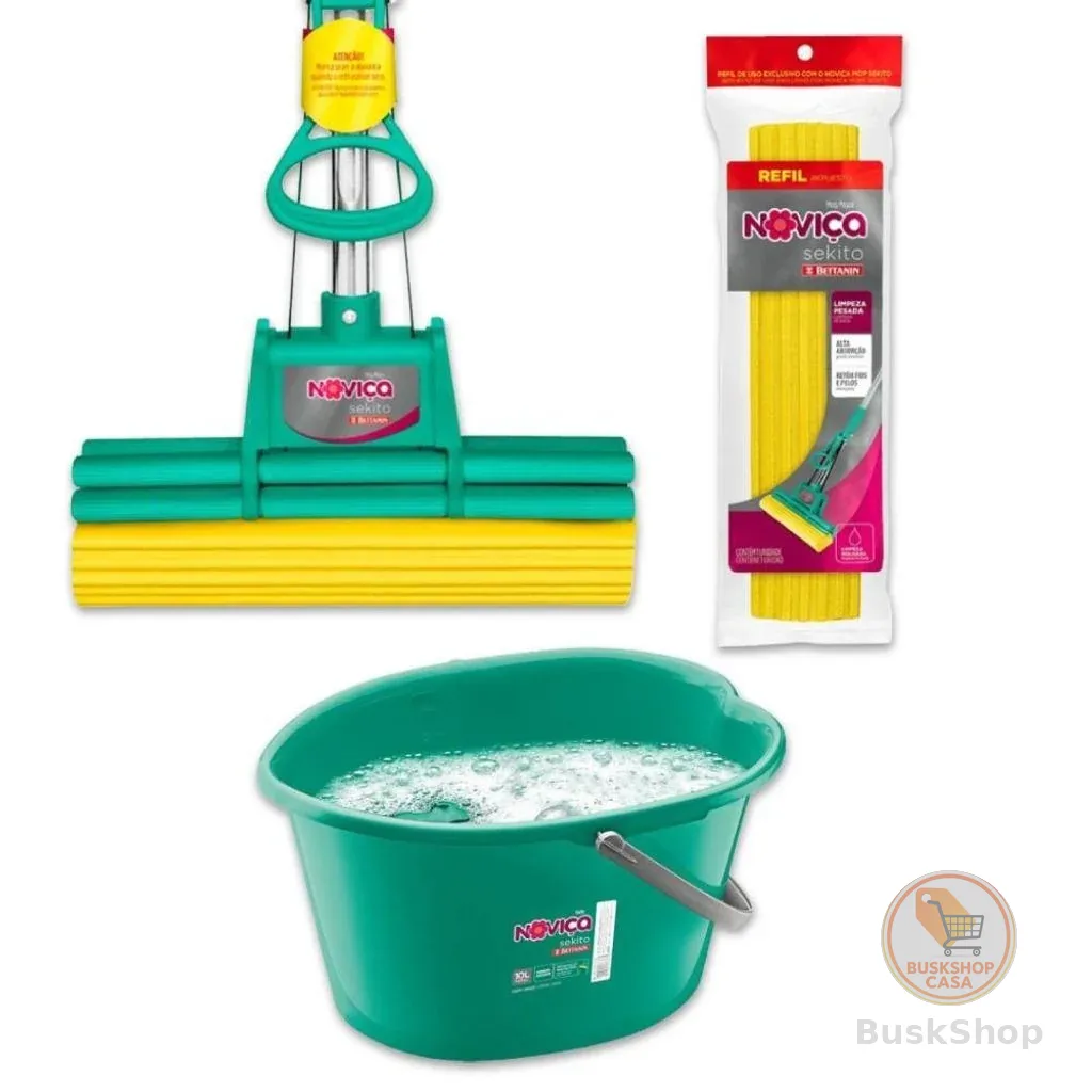 Kit Mop Sekito com Refil Extra e Balde 10L Noviça Bettanin