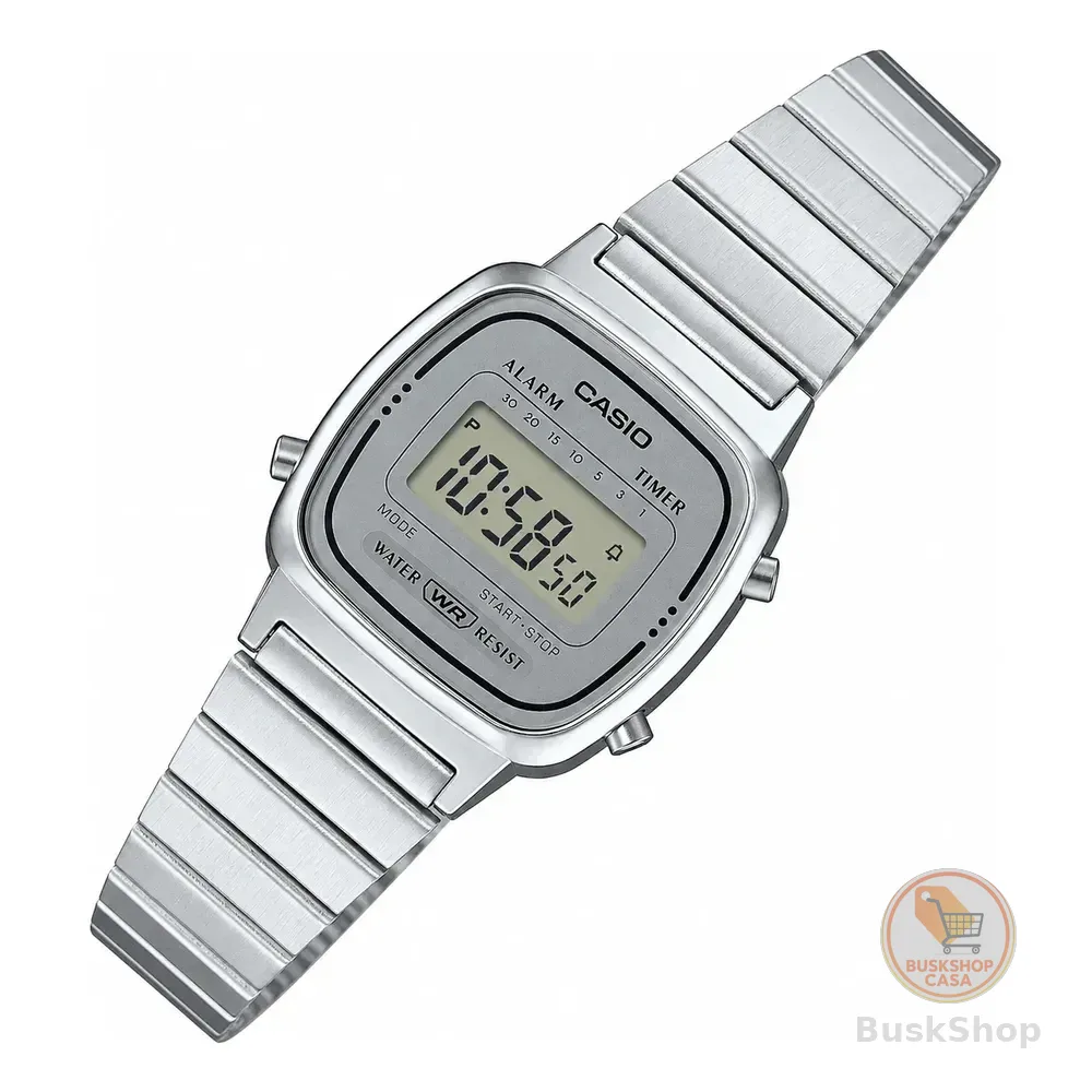 Relógio Casio Feminino Vintage Digital Mini Retrô Prata Prateado Cinza